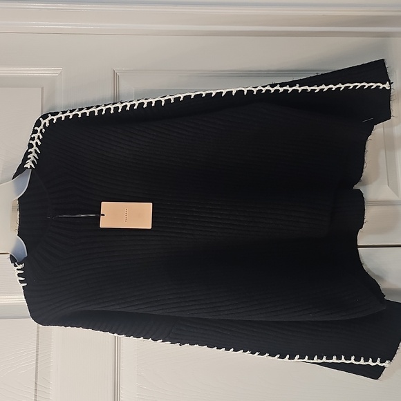 New Halogen Contrast Stitch Chunky Plush Yarn Sweater BLK/White XL - Picture 6 of 14